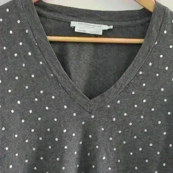 SIMONS | Contemporaine  Dark Grey Polka Dot 3/4 Length Sleeved Top - Picture 3 of 4